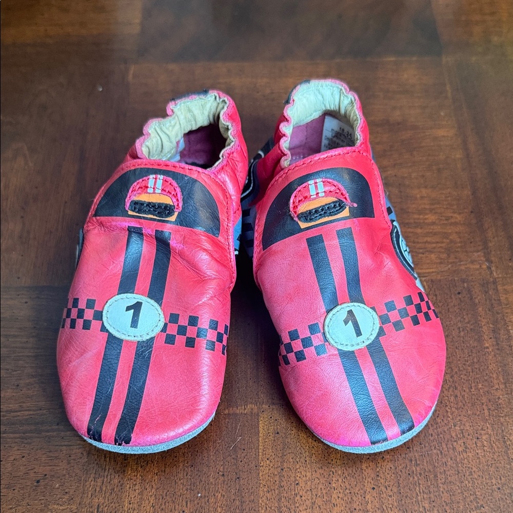 Robeez Leather 6-9 months Slip on Soft Soles Shoes  Racing Car